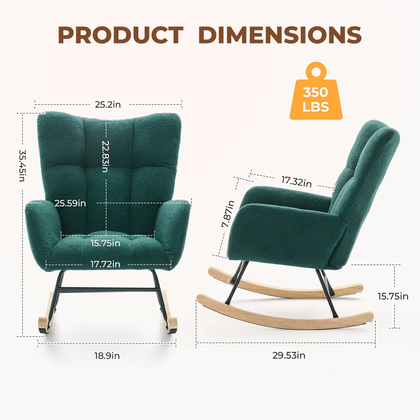 JHK Saucer Rocking Chair With High Backrest And Padded Seat