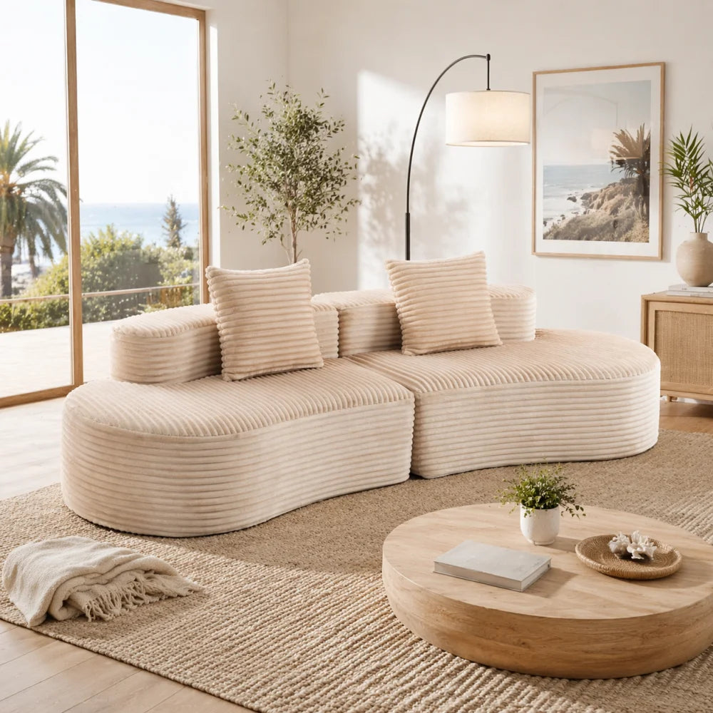 Fully Compressed Corduroy Cloud Couch With Lumbar Pillows For Home