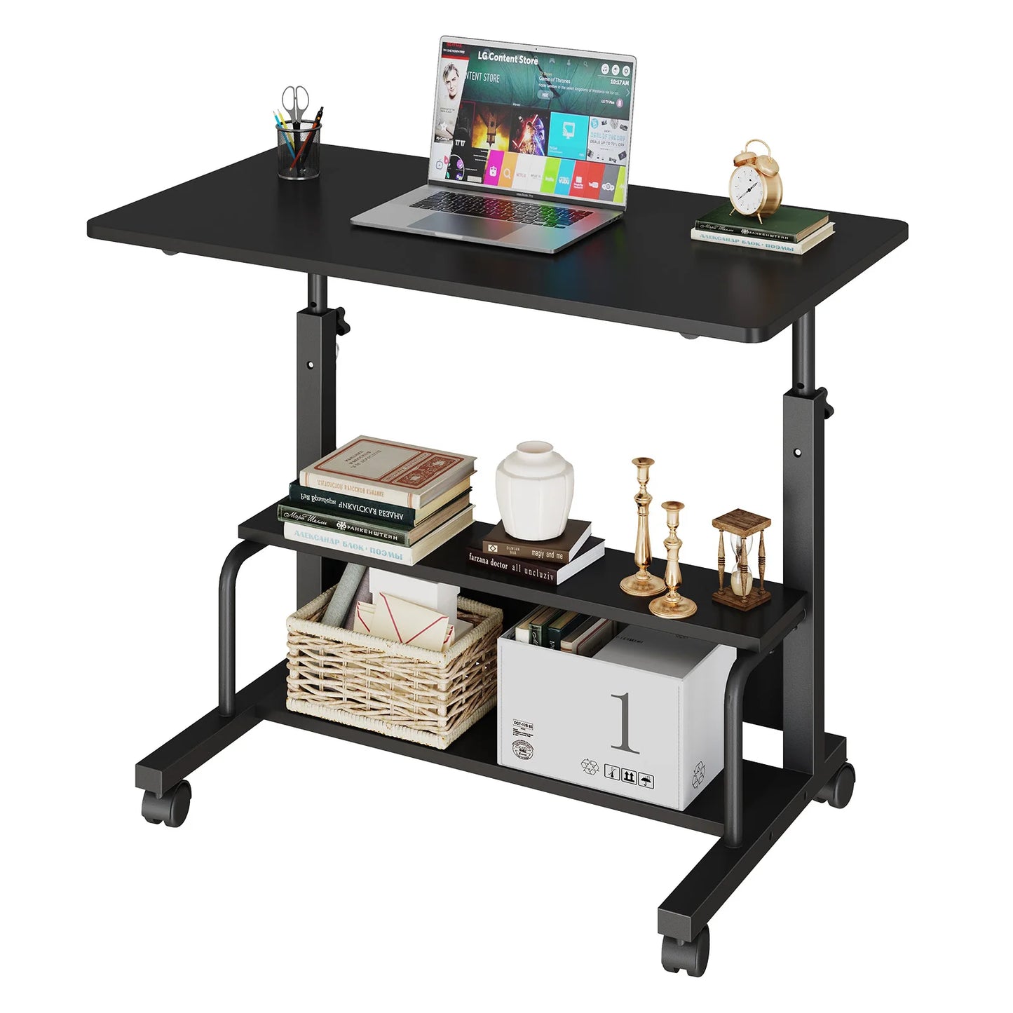 JHK Adjustable Height Mobile Standing Desk With Metal Frame