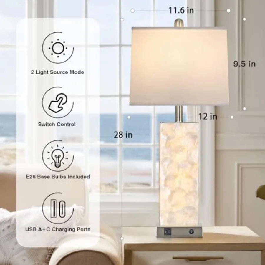 Solar Sea Shell Table Lamp With USB And Night Light