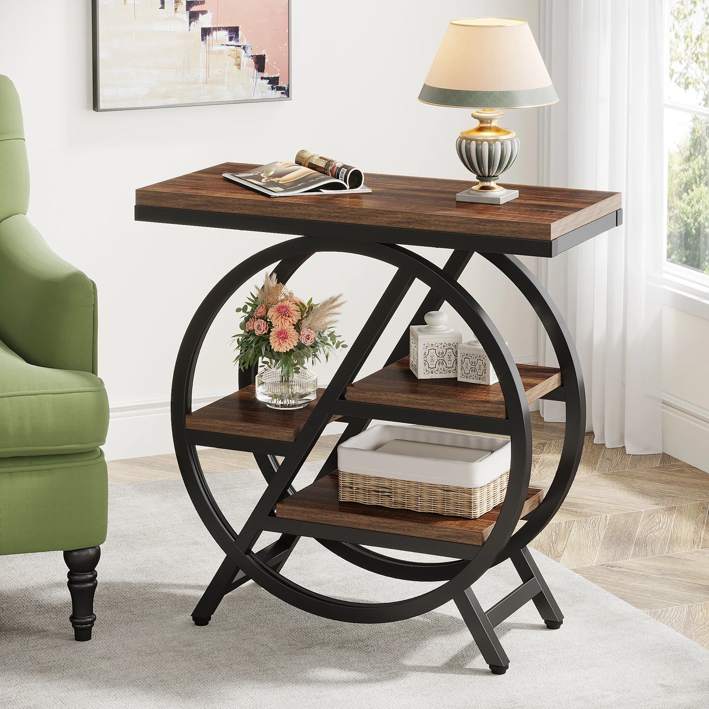 Tribesigns Industrial End Table With Three Storage Shelves