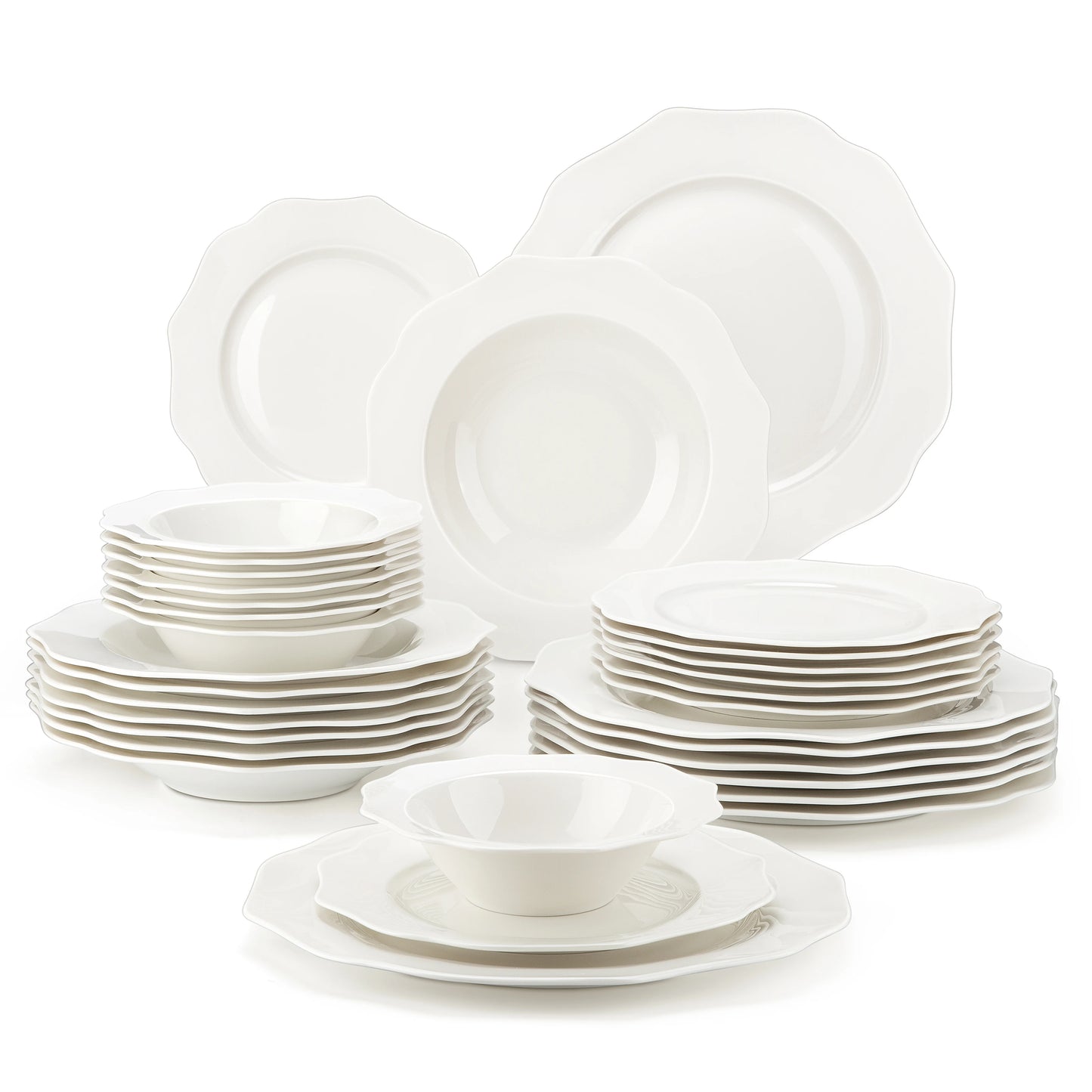 Malacasa Nordic Golden Rim Bone China Tableware Set