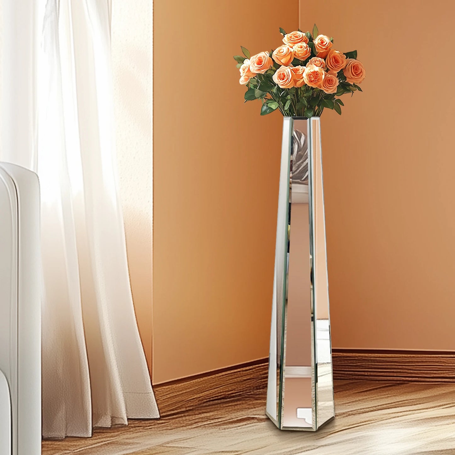 Modern Mirrored Glass Floor Vase For Living Room Decoration
