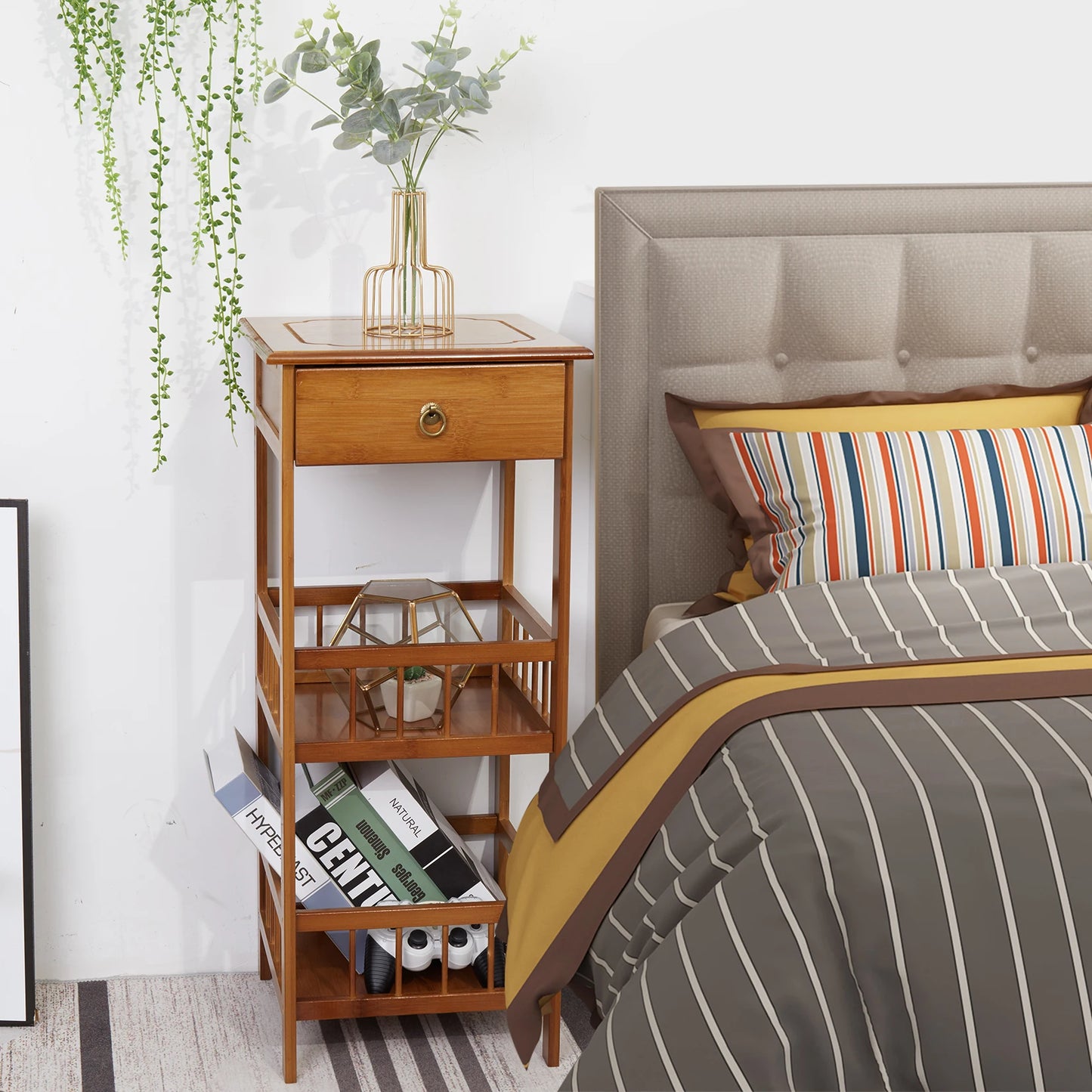 Luvodi Multifunctional Bamboo Bedside Table With Drawer Nightstand