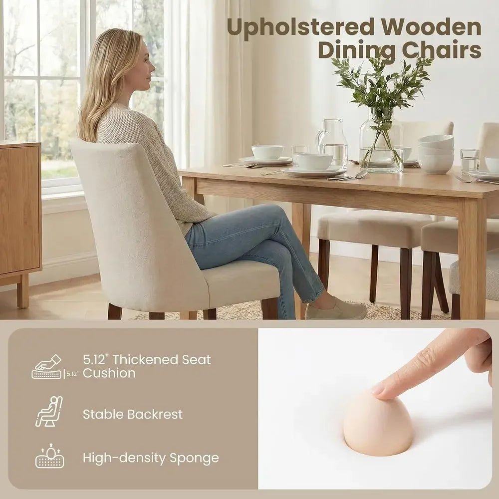 Rubberwood Upholstered Dining Chairs for Home and Kitchen