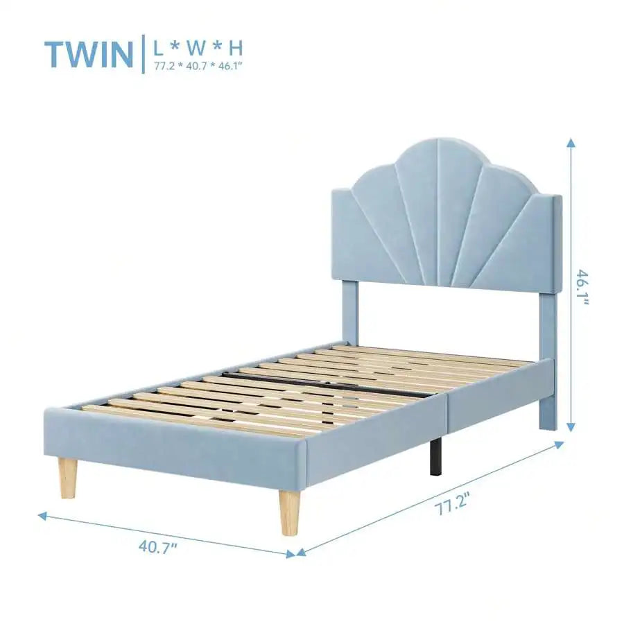 Velvet Upholstered Platform Bed Frame With Adjustable Headboard