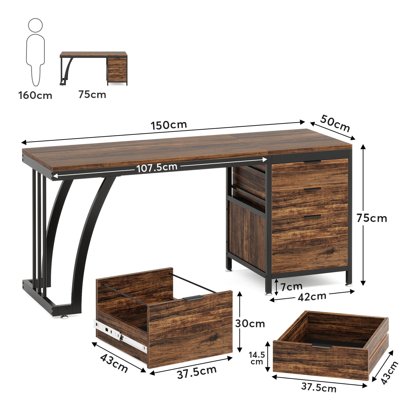 Tribesigns Computer Desk With Three Drawers Industrial Wooden Workstation