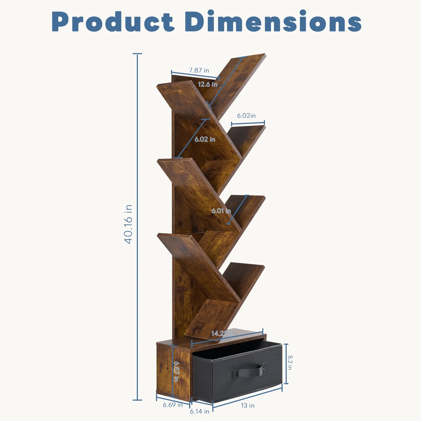 MCQ Geometric Wooden Seven Tier Bookshelf With Drawer