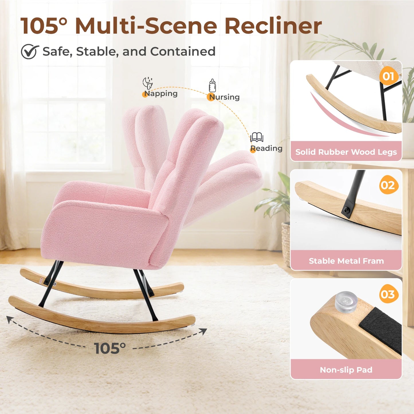 JHK Saucer Rocking Chair With High Backrest And Padded Seat