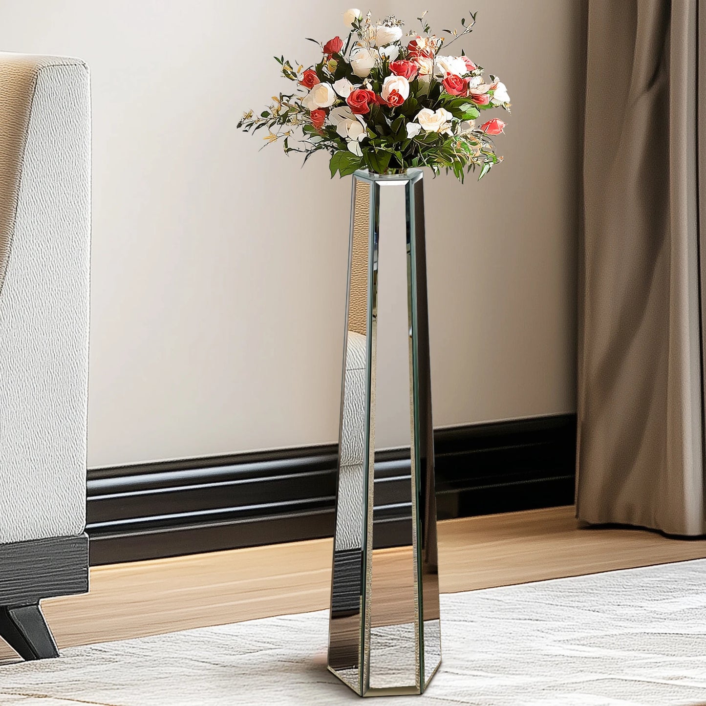 Modern Mirrored Glass Floor Vase For Living Room Decoration