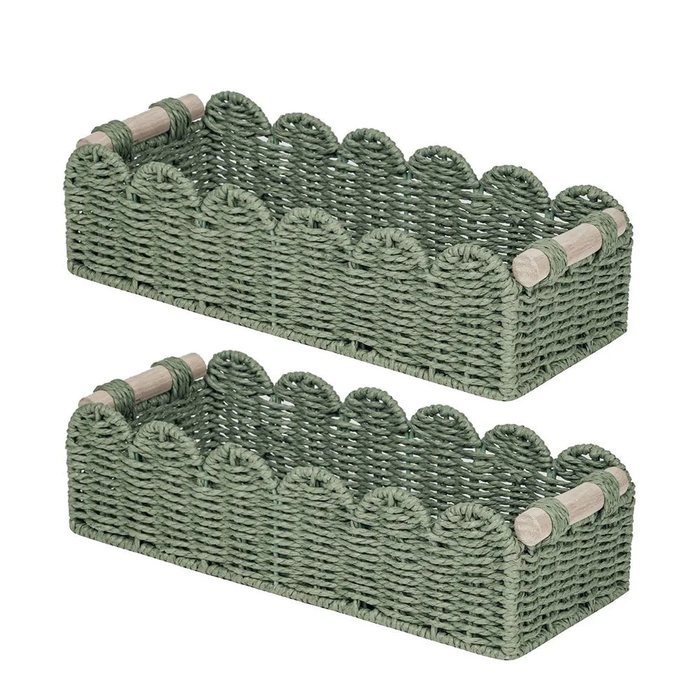 Decorative Scalloped Wicker Basket With Handle Bathroom Storage