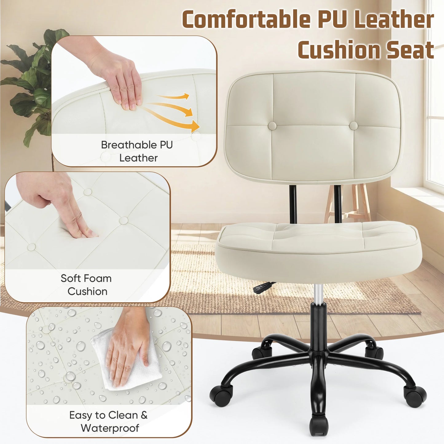 JHK Armless PU Leather Ergonomic Office Chair With Lumbar Support