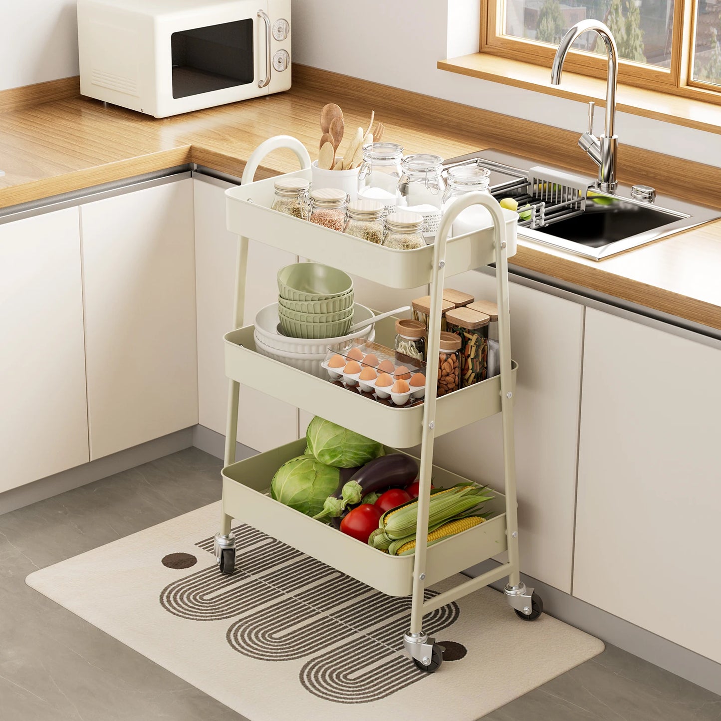 Jhk 3 Tier Rolling Kitchen Storage Cart With Lockable Wheels