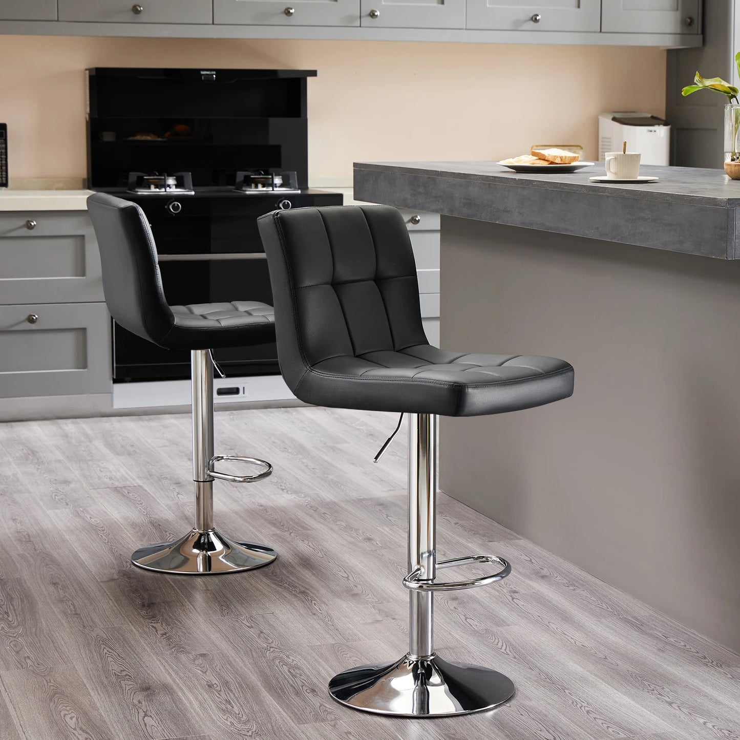 JHK PU Leather Bar Stools Featuring Padded Metal Backrest