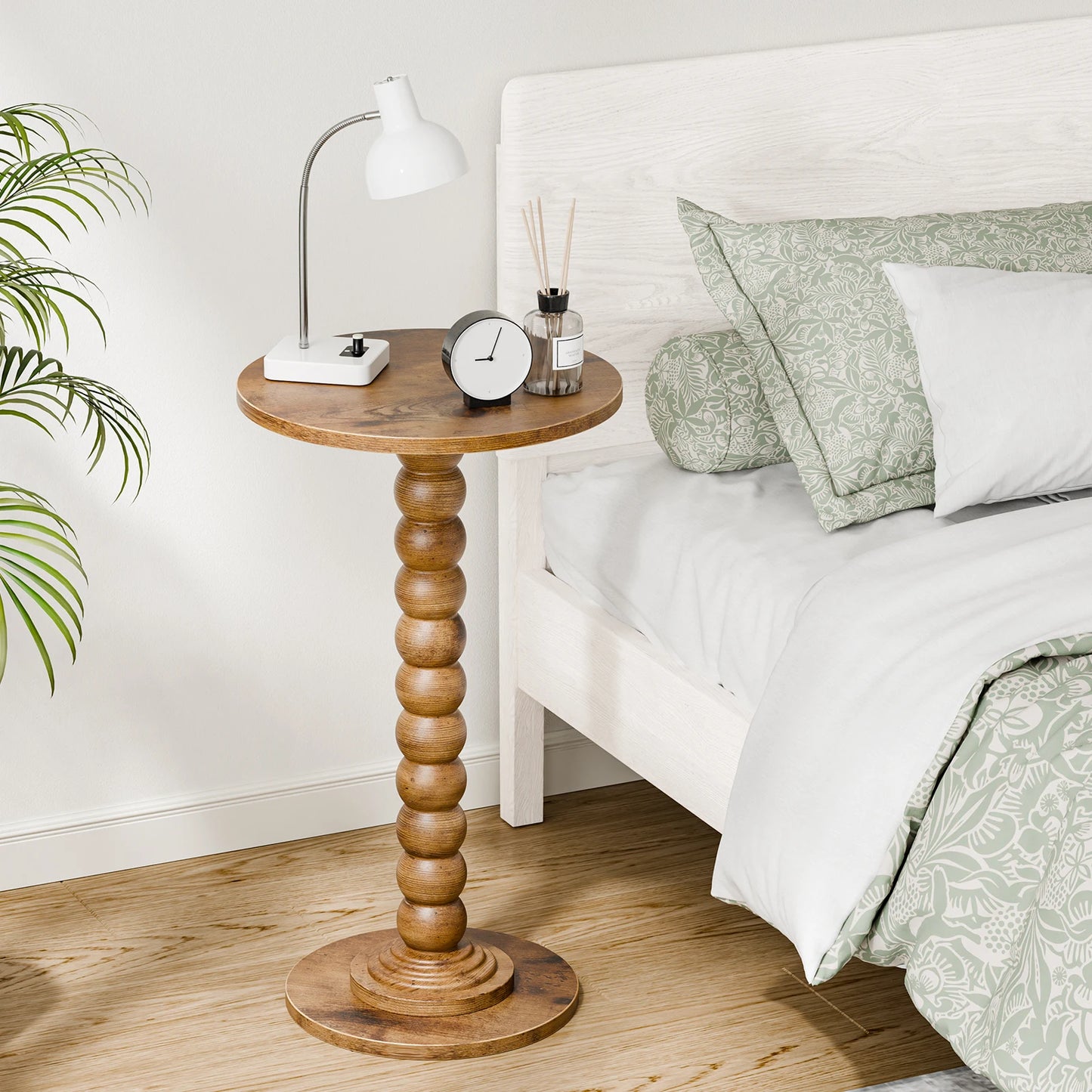 JHK Round Side Table With Wood Base And Storage Shelf