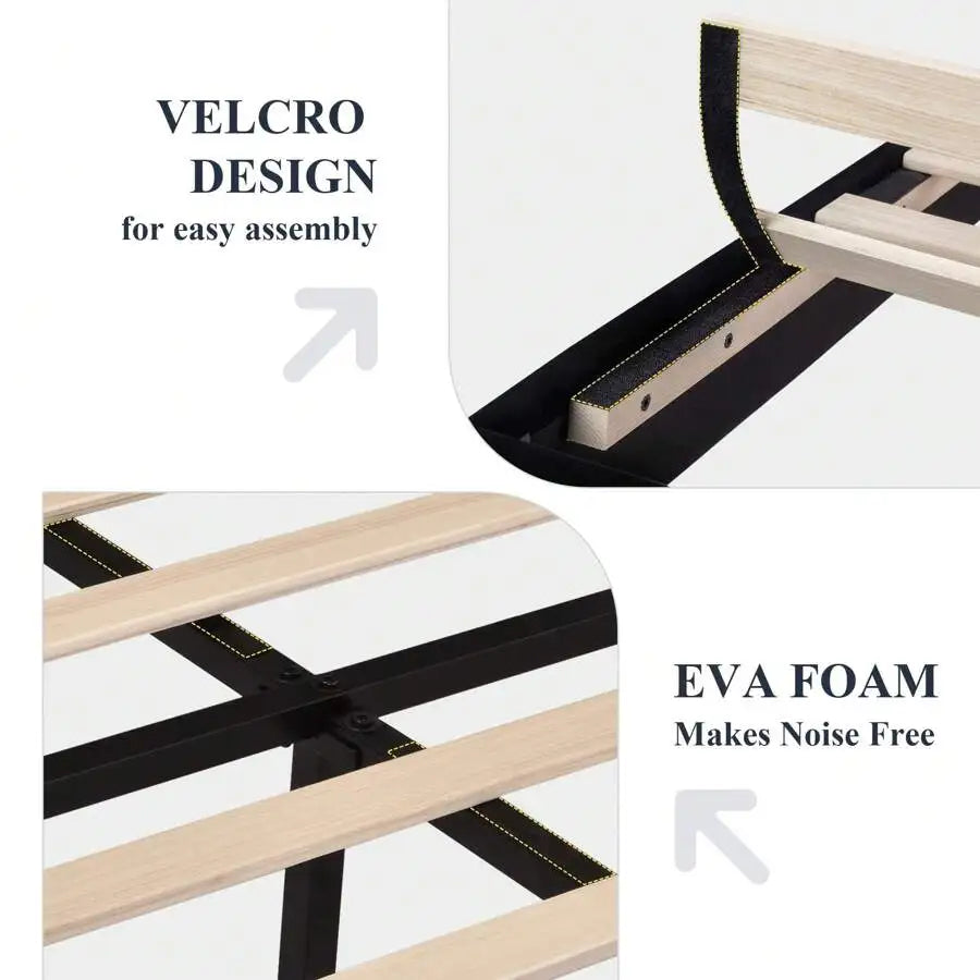 Fabric Upholstered Platform Bed Frame With Wooden Slats