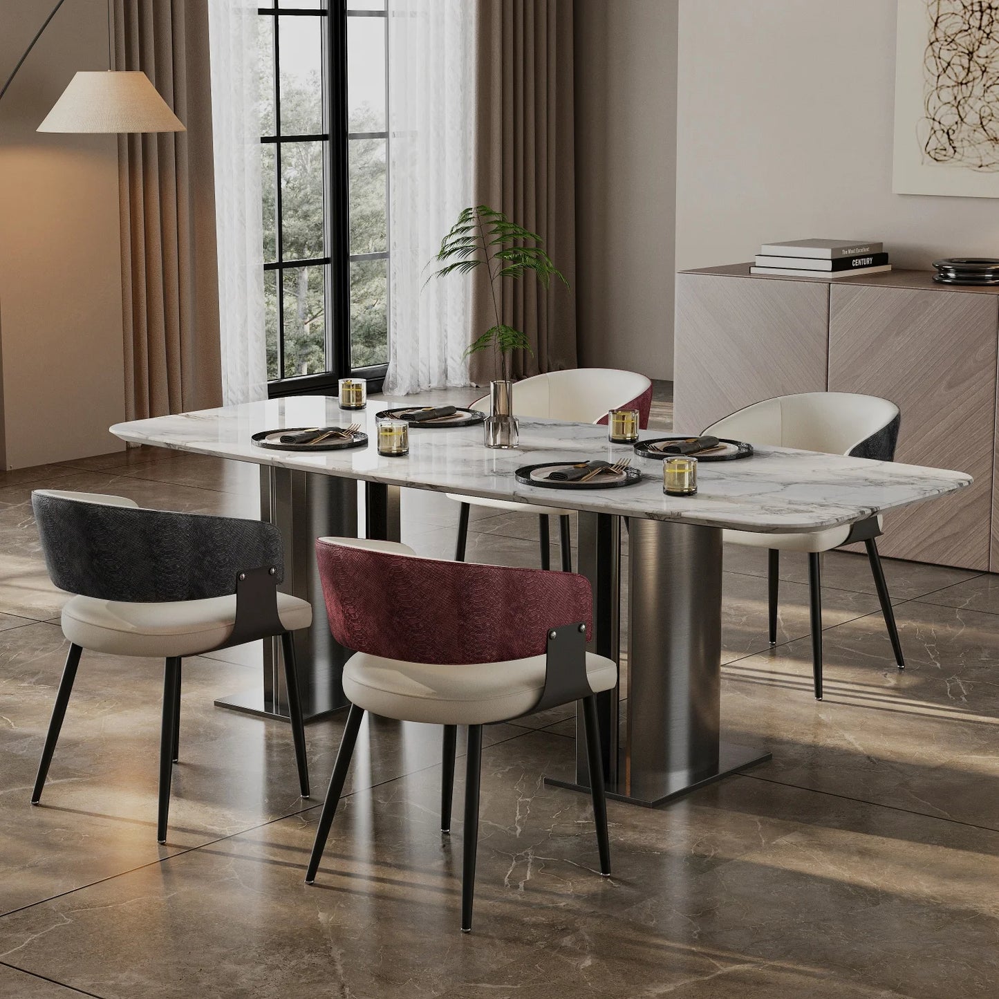Stylish Upholstered Dining Chair With Padded Seat And Metal Frame