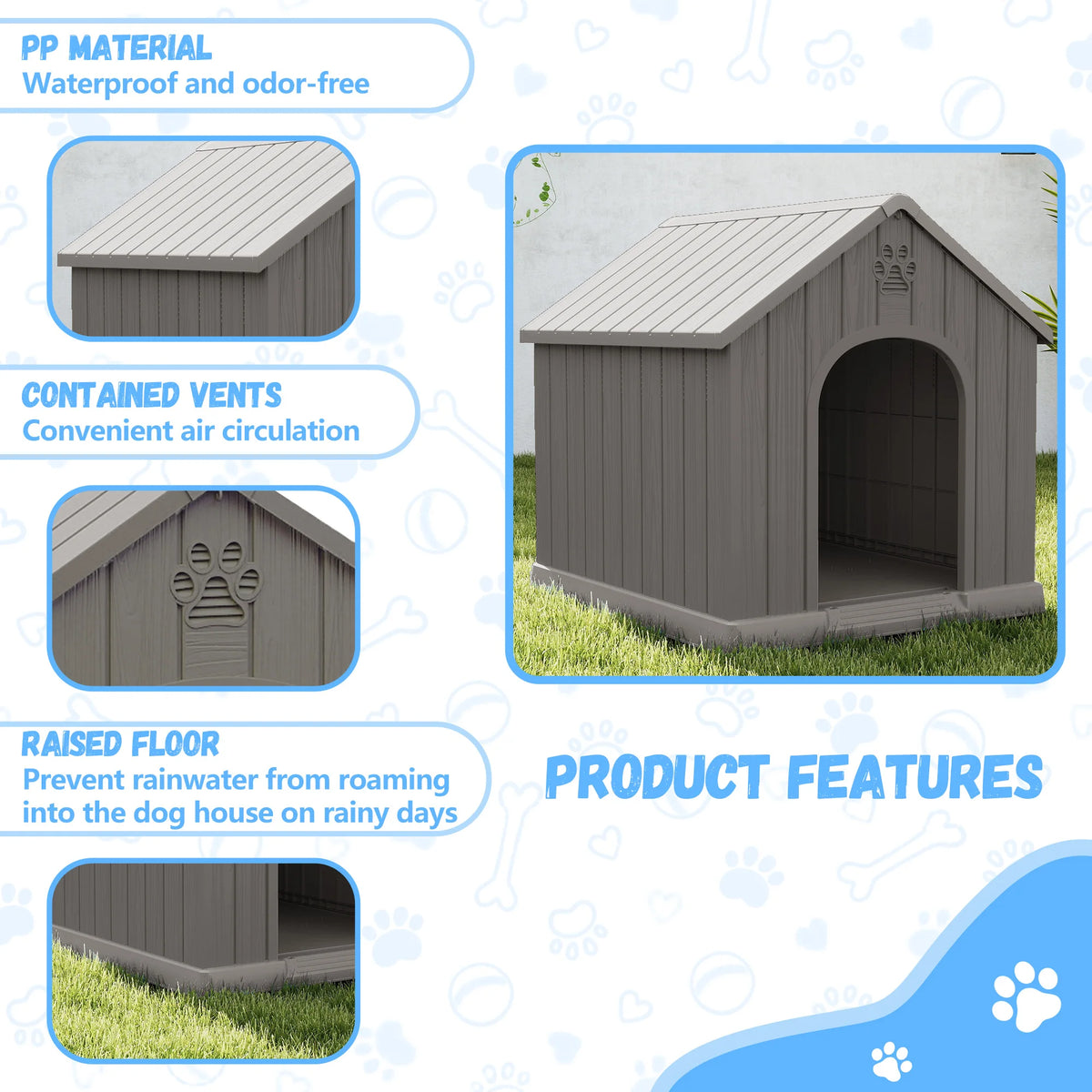 Weather Resistant Plastic Dog House With Waterproof Ventilation