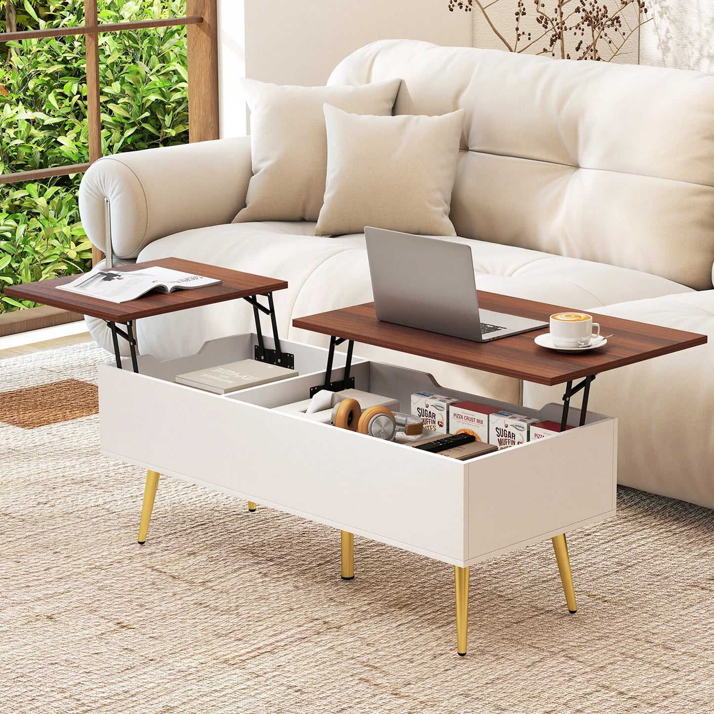 Homasis Lift Top Coffee Table With Split Top Hidden Storage