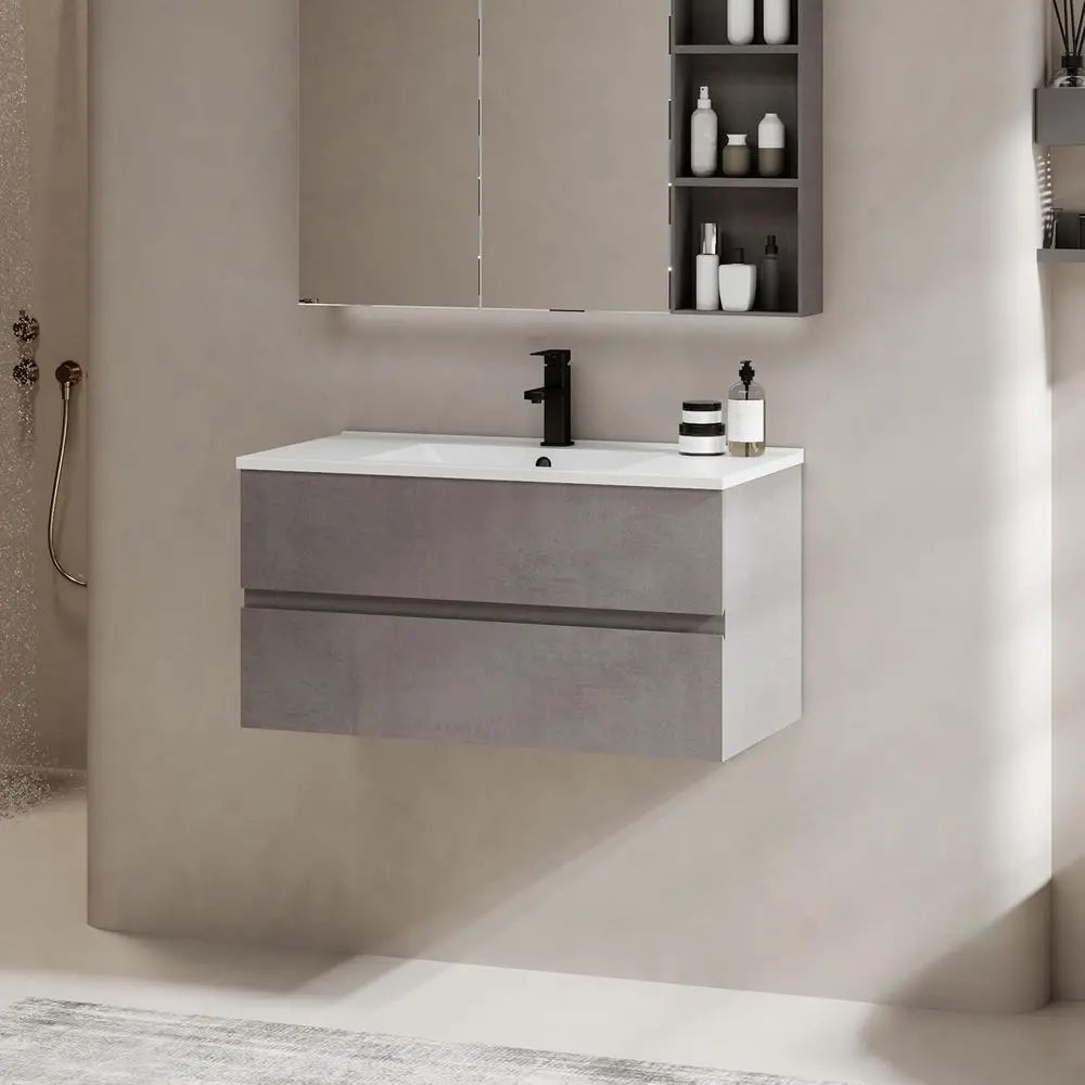Wood Floating Bathroom Vanity With Concealed Handle Sink Cabinet