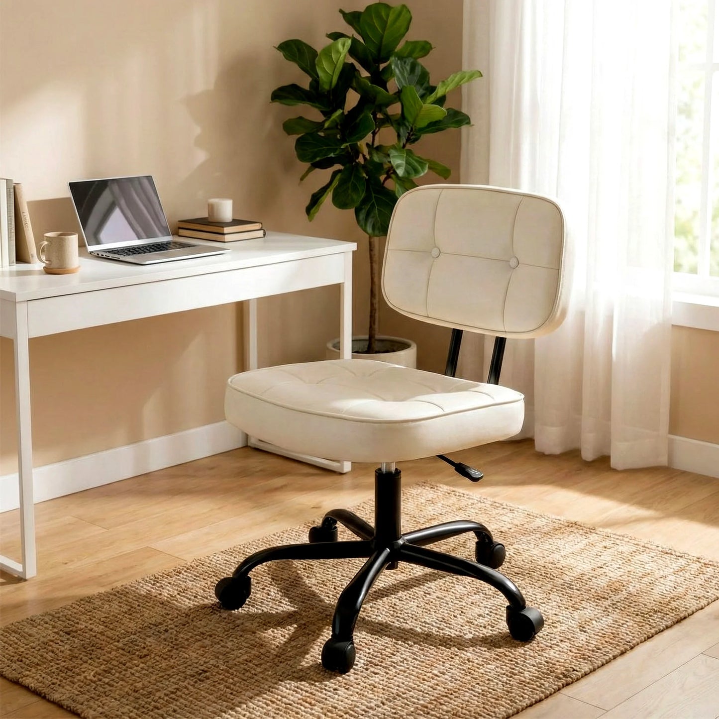 JHK Armless PU Leather Ergonomic Office Chair With Lumbar Support