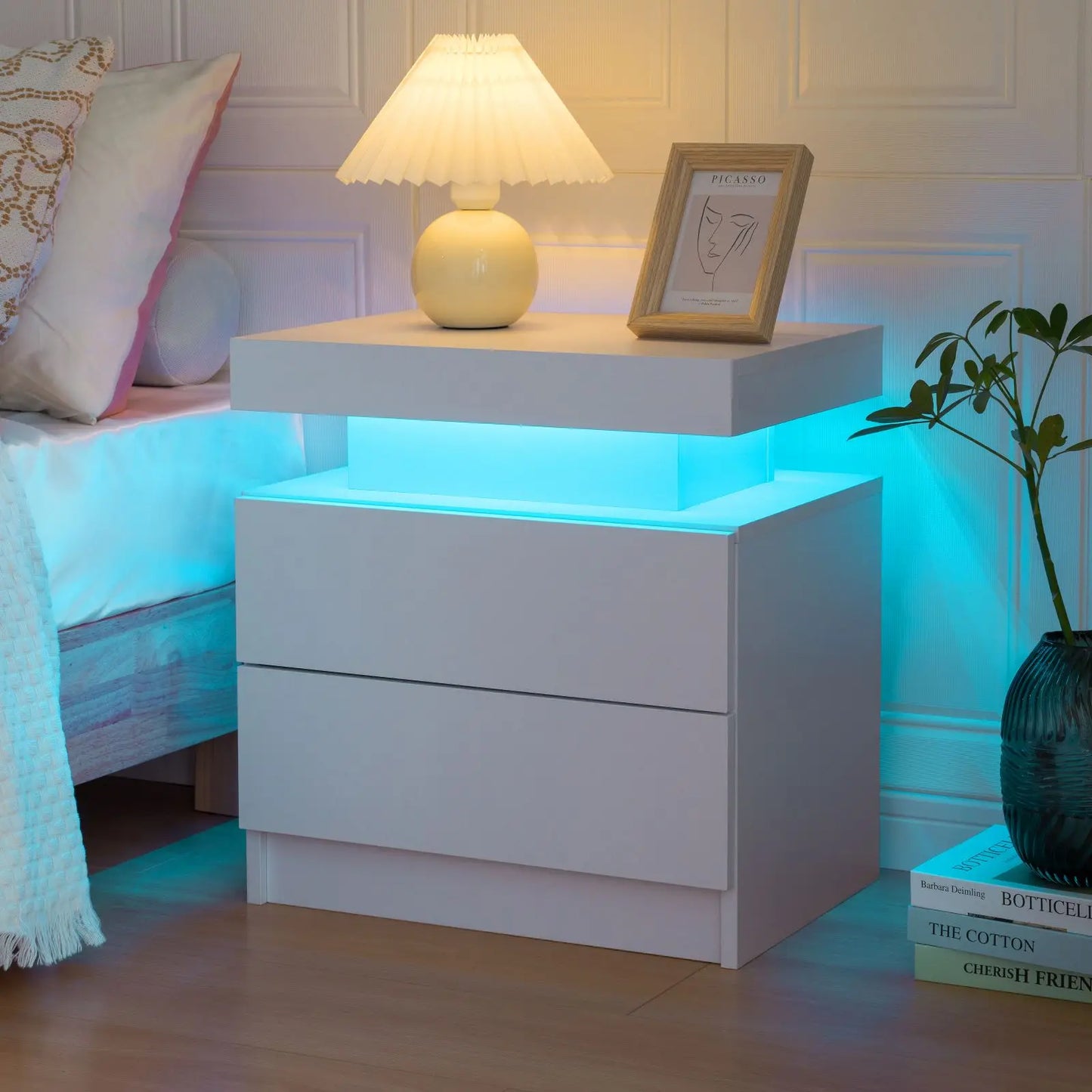 Cubehom LED Nightstand With Dual Drawers And RGB Lighting