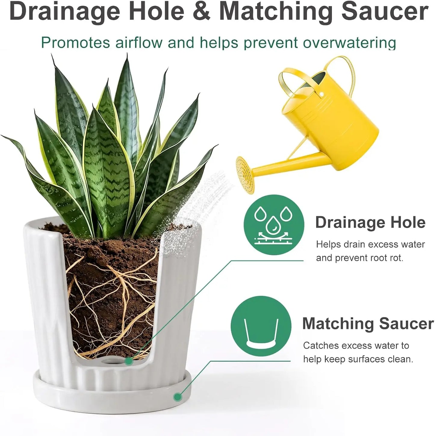 Quality Ceramic Plant Pots With Drainage Holes And Saucers