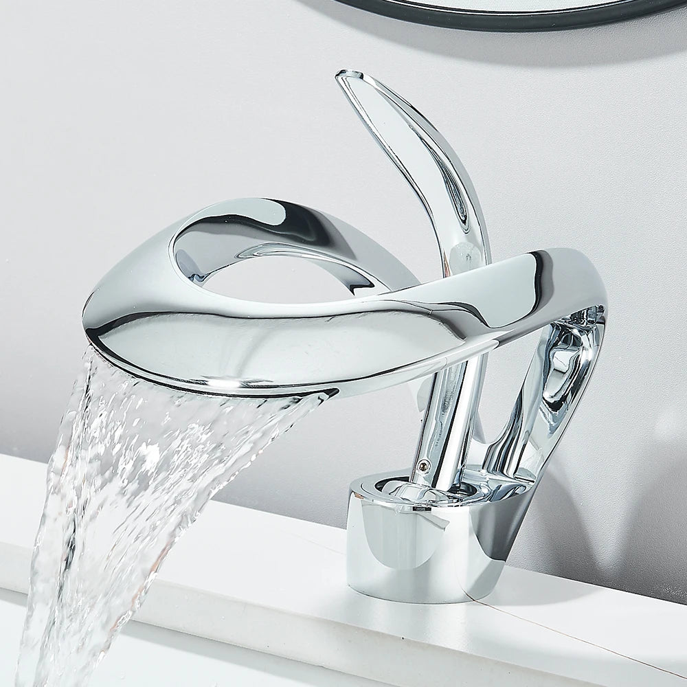 Quyanre Solid Brass Waterfall Basin Faucet Single Handle Tap