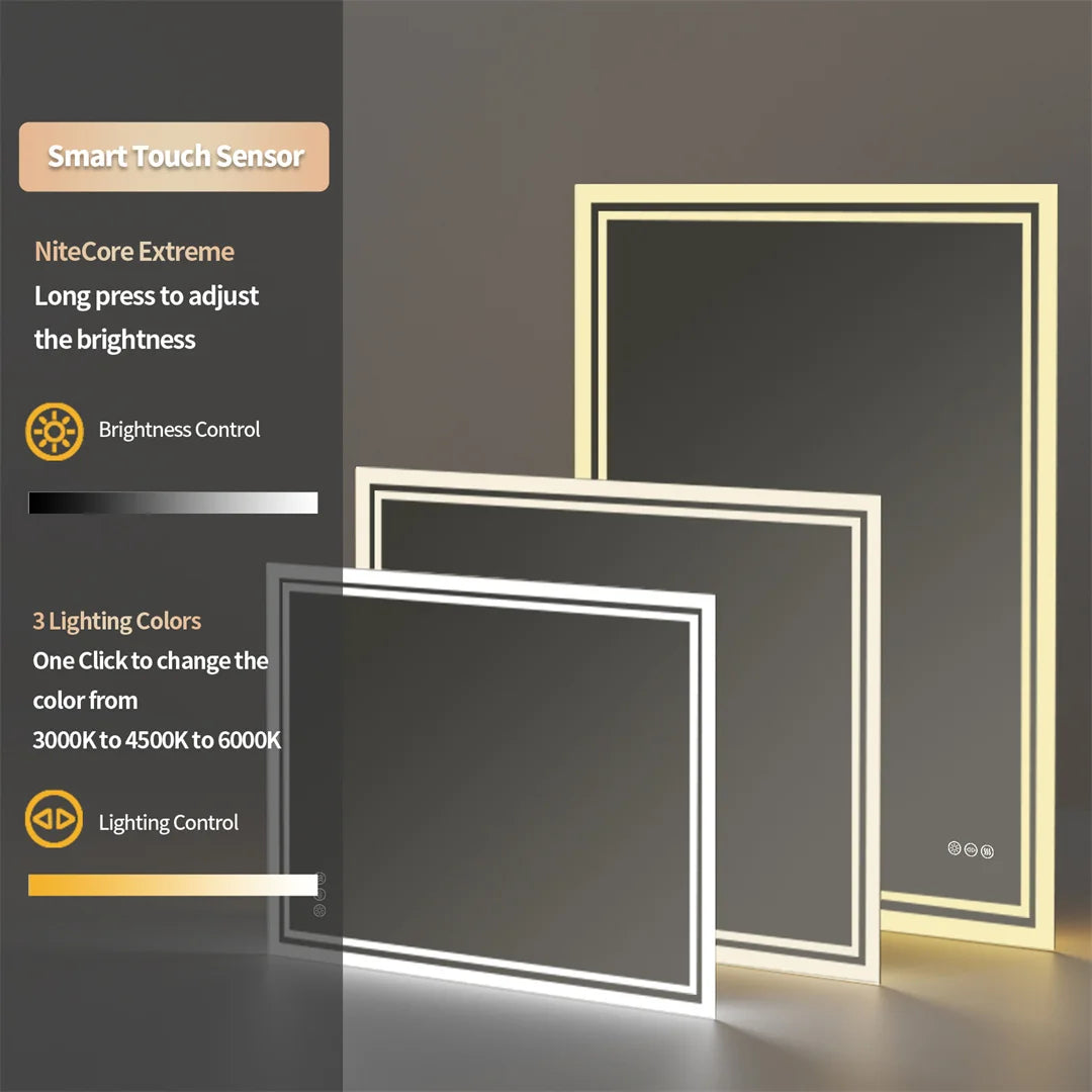 Luvodi Frameless LED Backlight Bathroom Mirror With Defog Touch Control