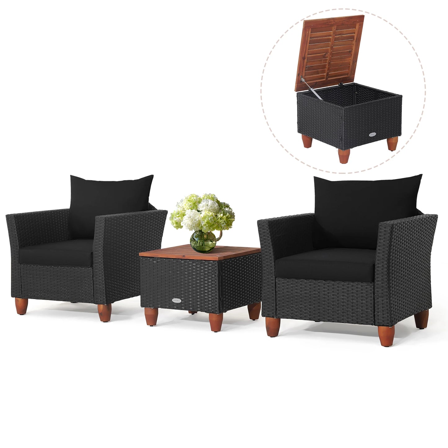 Homasis 3 Piece Patio Rattan Sofa Set With Storage Table