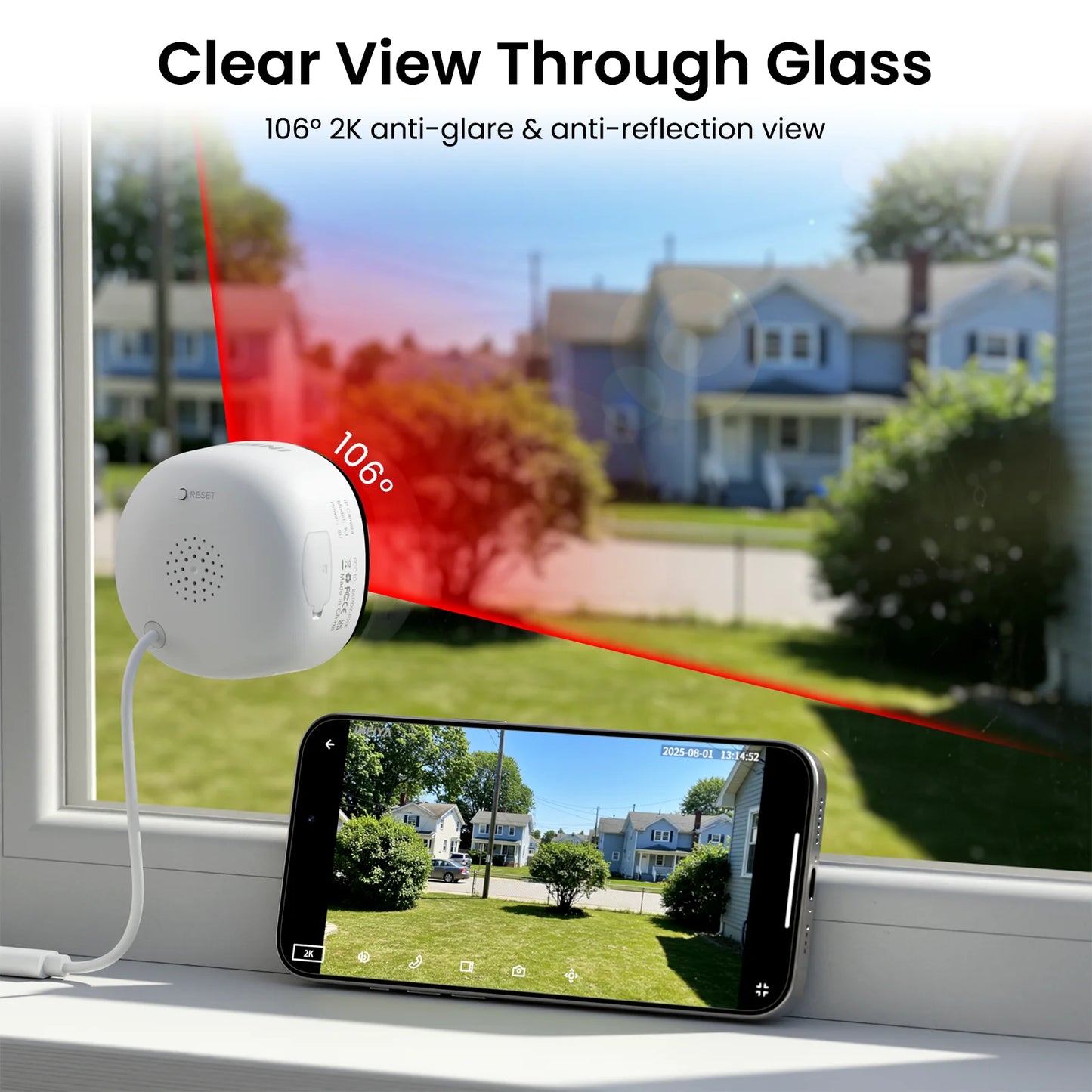 Wansview 2K WiFi Indoor Window Camera With Color Night Vision