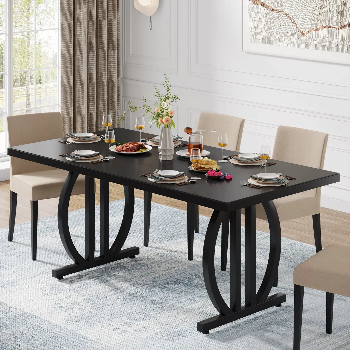 Tribesigns Modern Industrial Metal Frame Wooden Dining Table