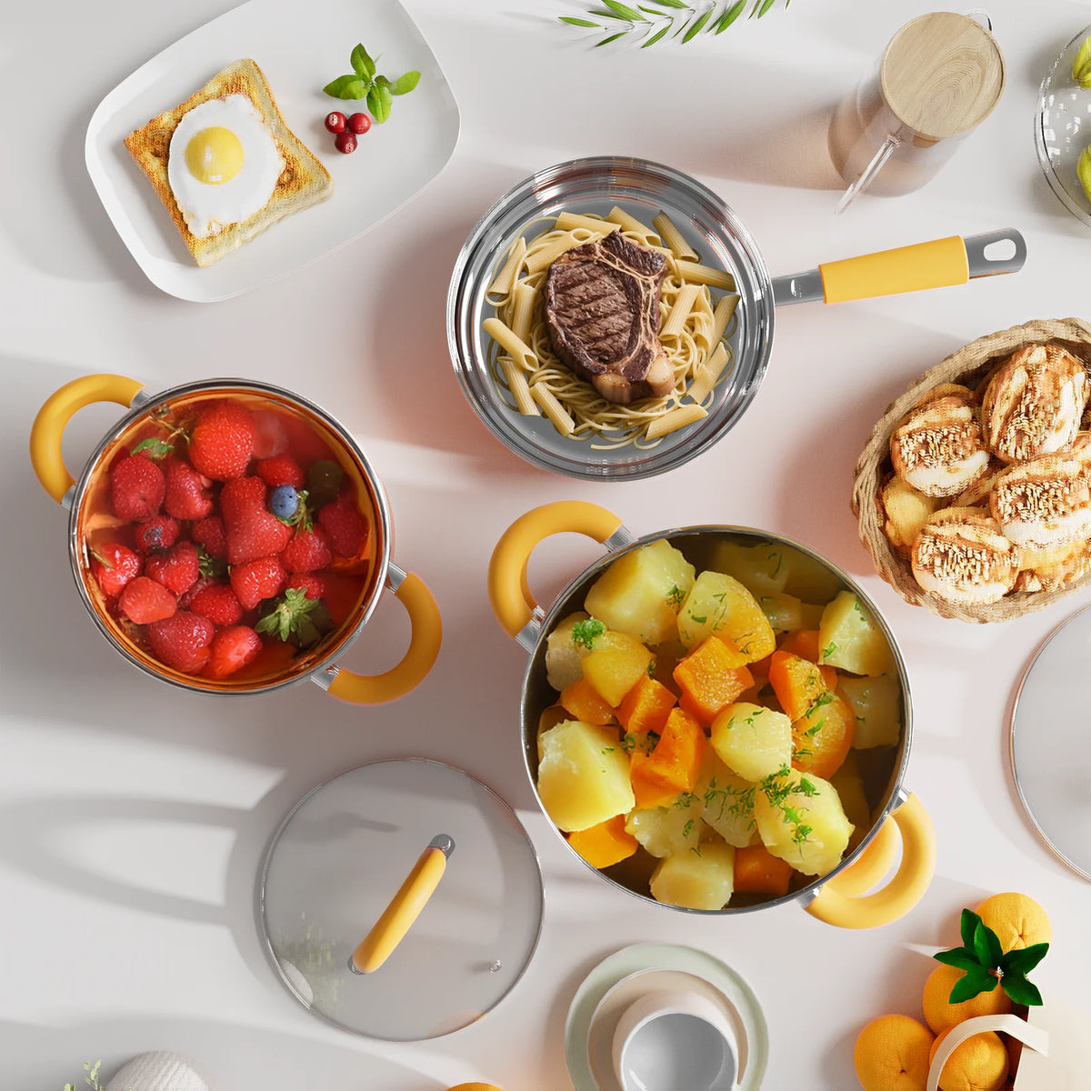 Stainless Steel Cookware Set Pots And Pans With Glass Lids