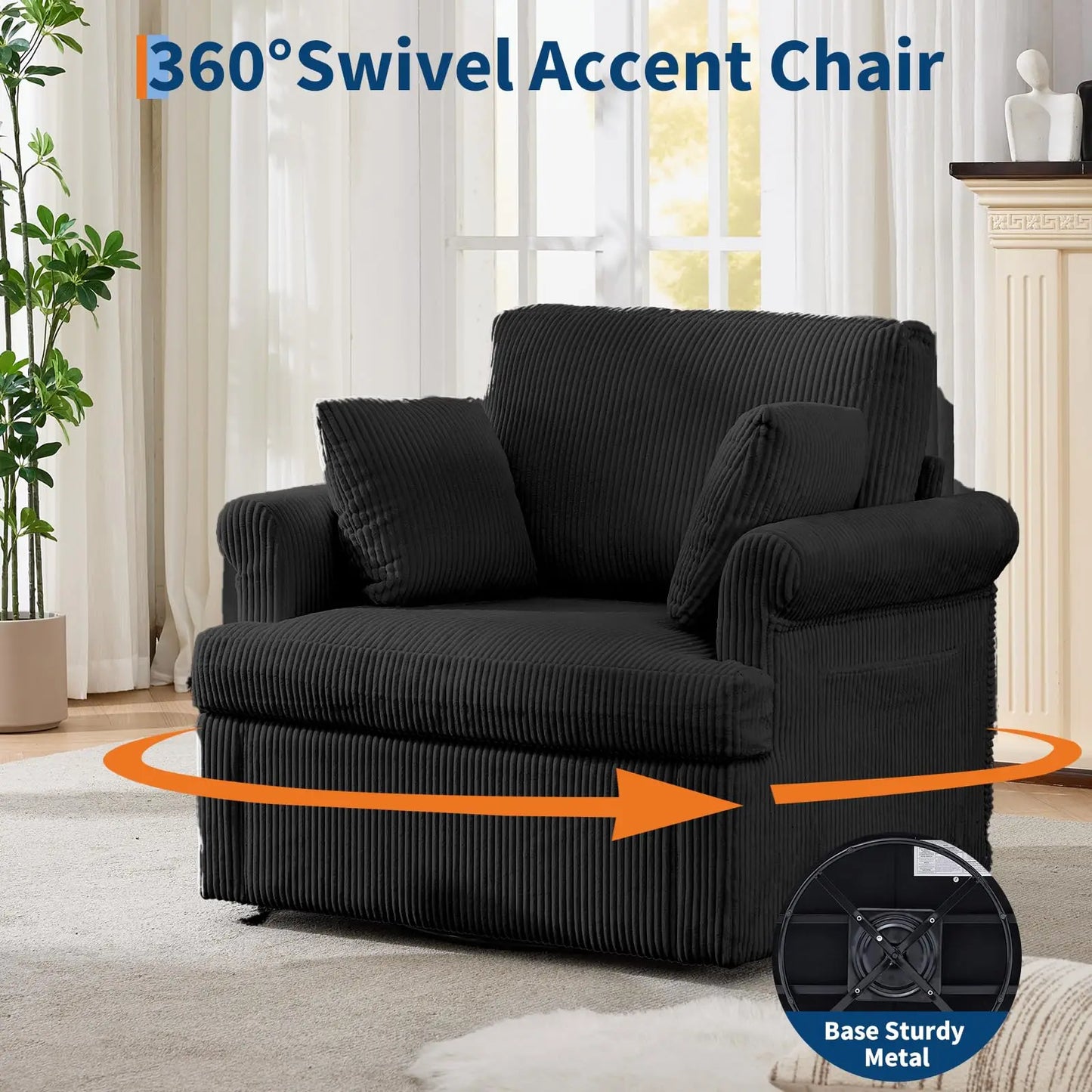 HiMISS 360 Swivel Barrel Armchair With Pillows And Storage Pockets