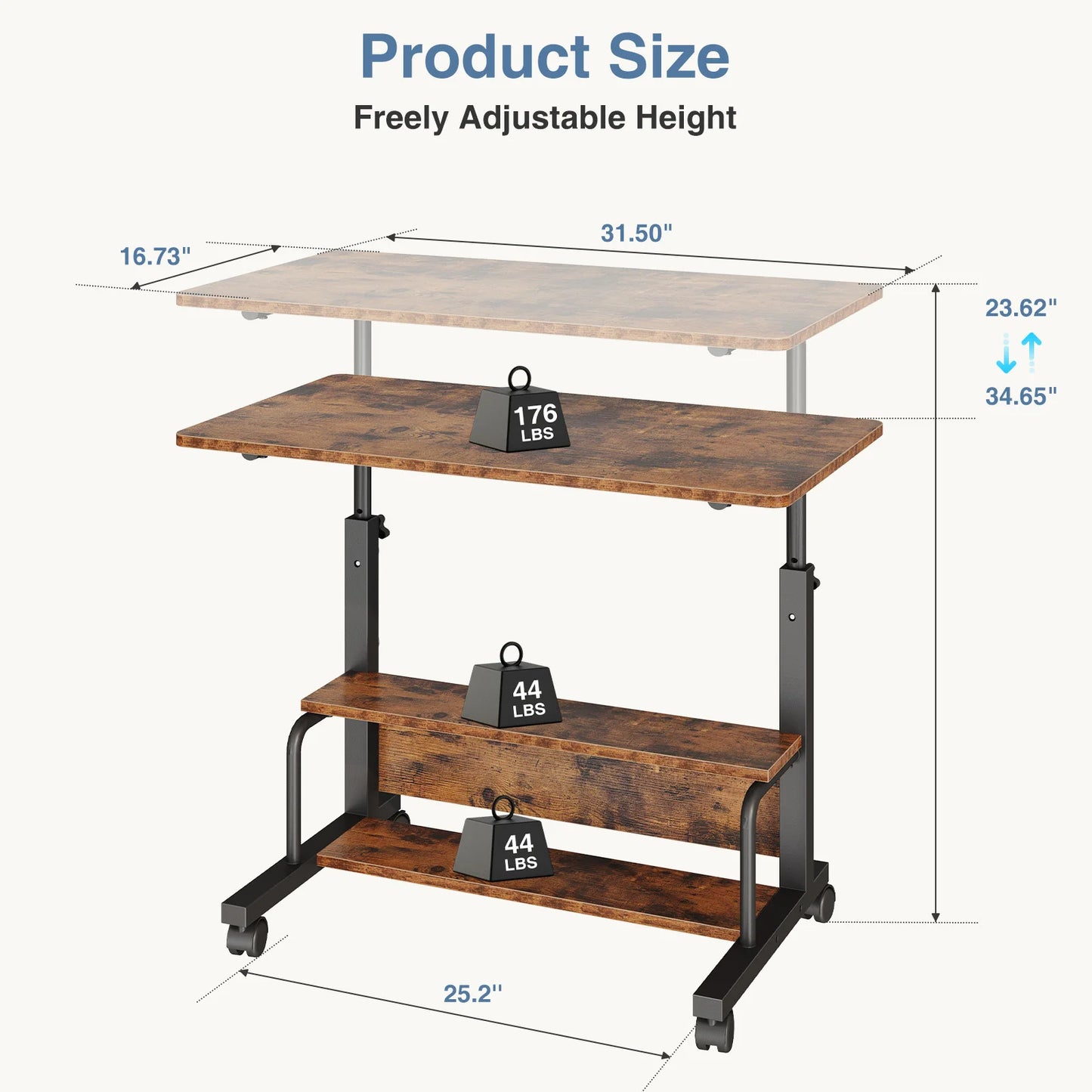 JHK Adjustable Height Mobile Standing Desk With Metal Frame