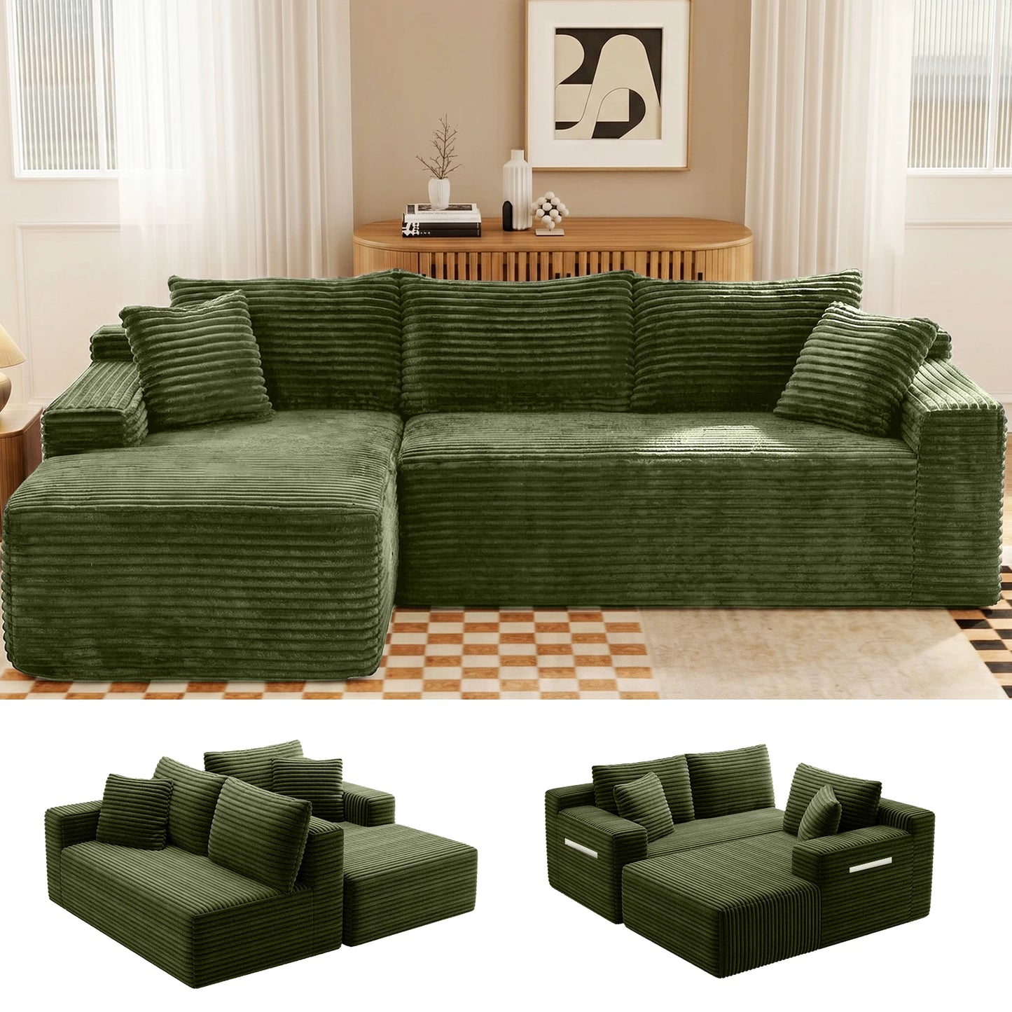 Cloud Modular Corduroy Sectional Sofa With L Shape Chaise
