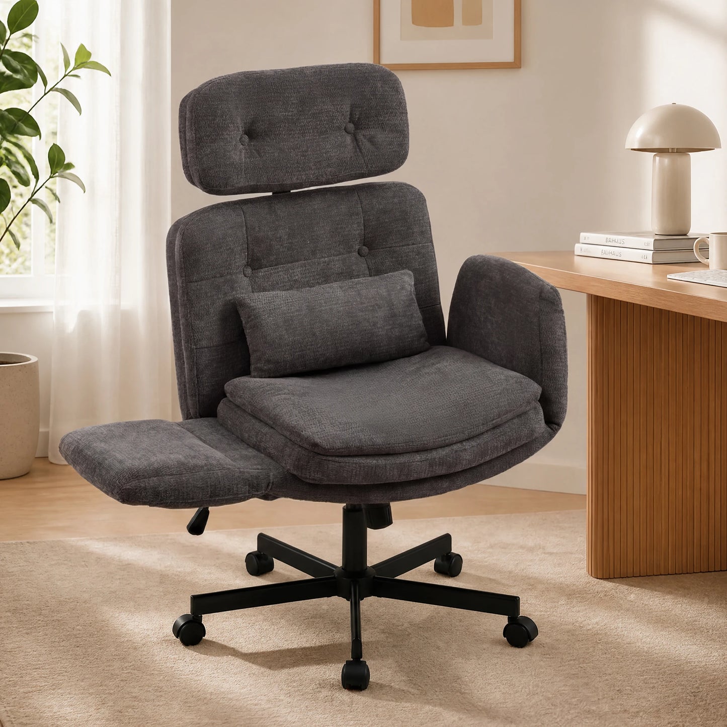 TCGBKAF Ergonomic PU Leather Criss Cross Swivel Office Chair
