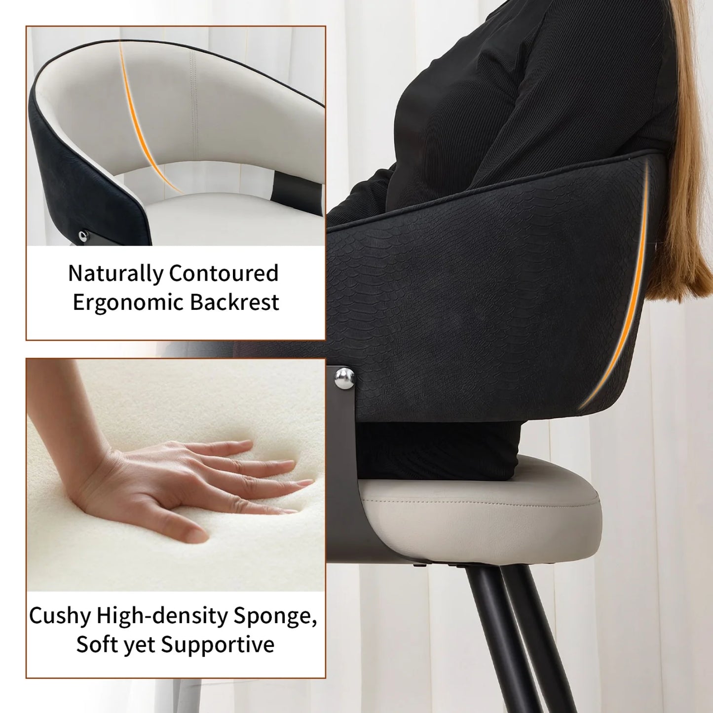 Stylish Upholstered Dining Chair With Padded Seat And Metal Frame