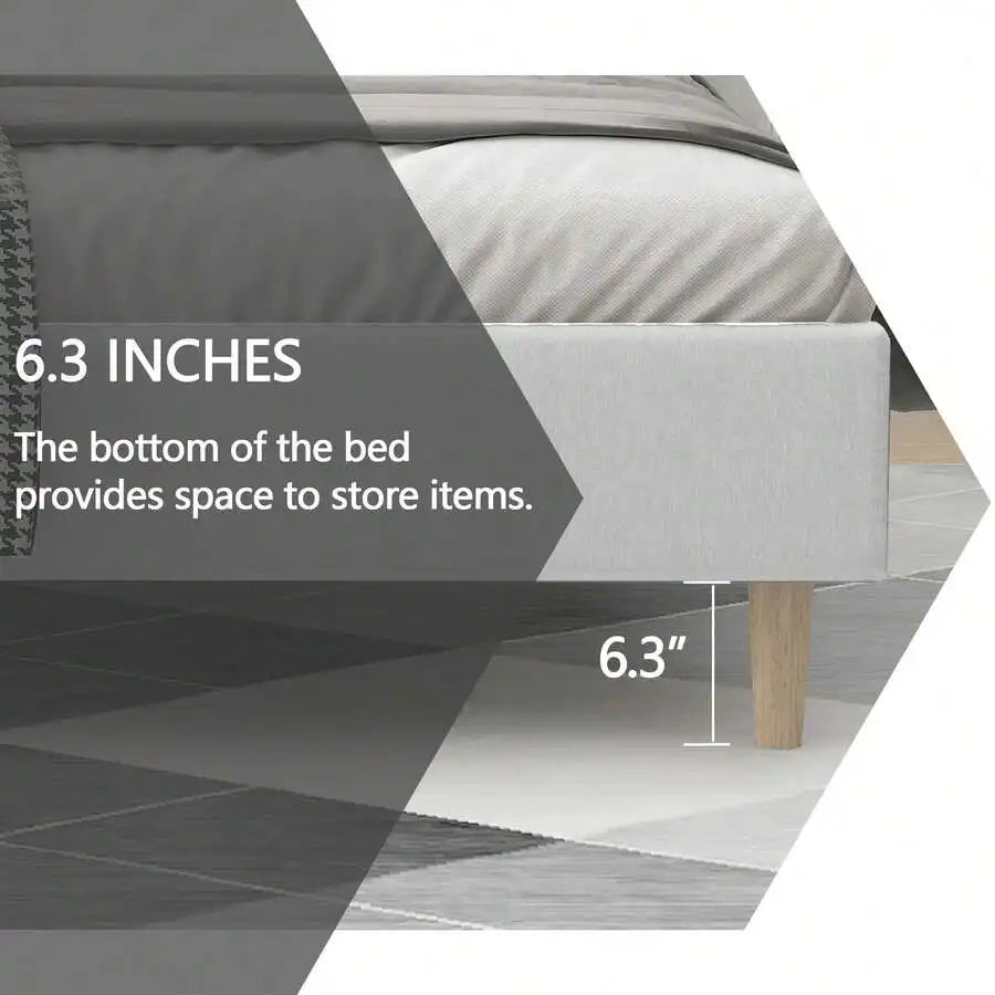 Classic Upholstered Platform Bed Frame With Headboard And Wood Slats