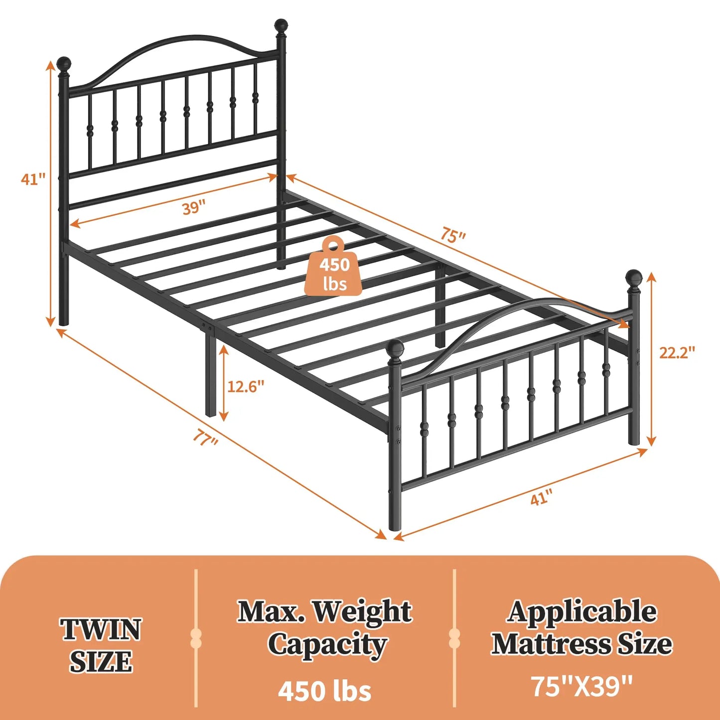 HiMiss Victorian Metal Bed Frame With Headboard And Footboard