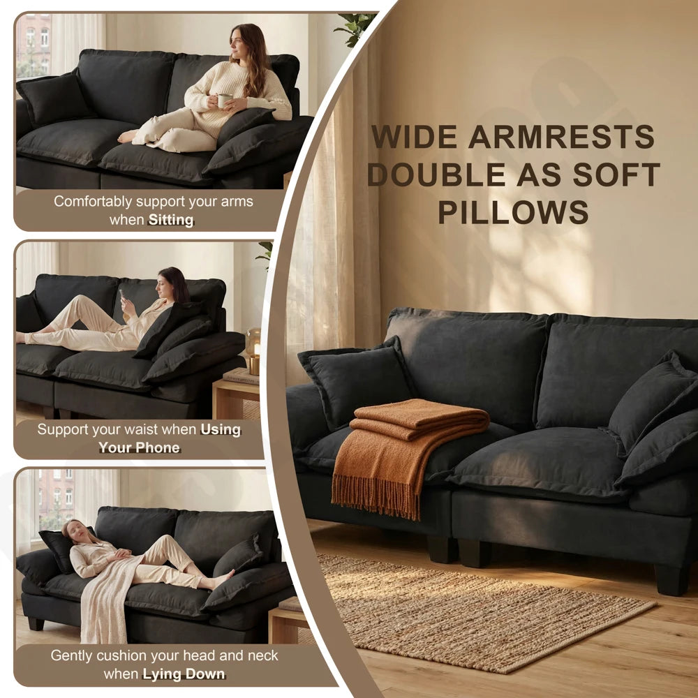 Modern Fabric Loveseat Couch With Deep Seating And Pillows