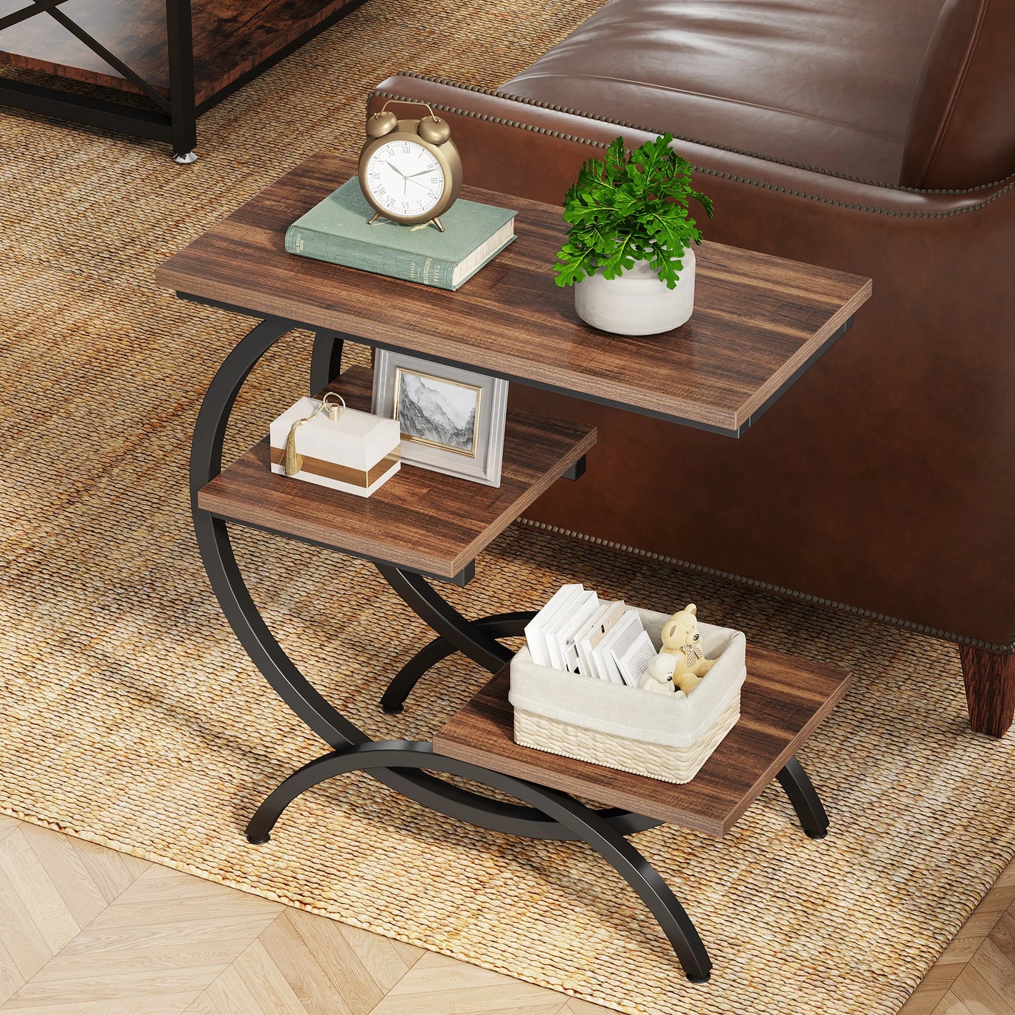 Tribesigns C-Shaped End Table for Living Room Metal Frame