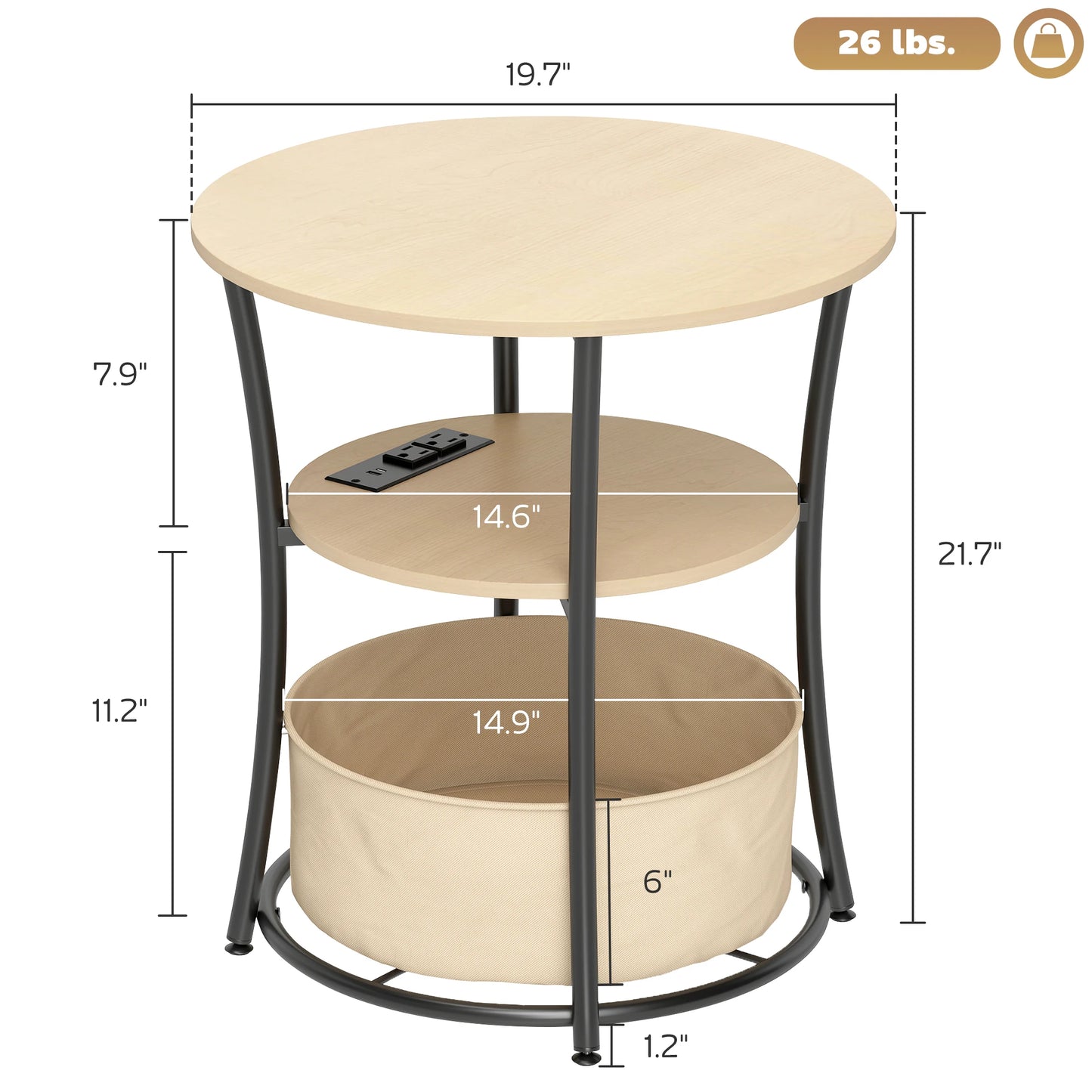 HOMCOM Round Side Table With USB Charging Station And Shelf