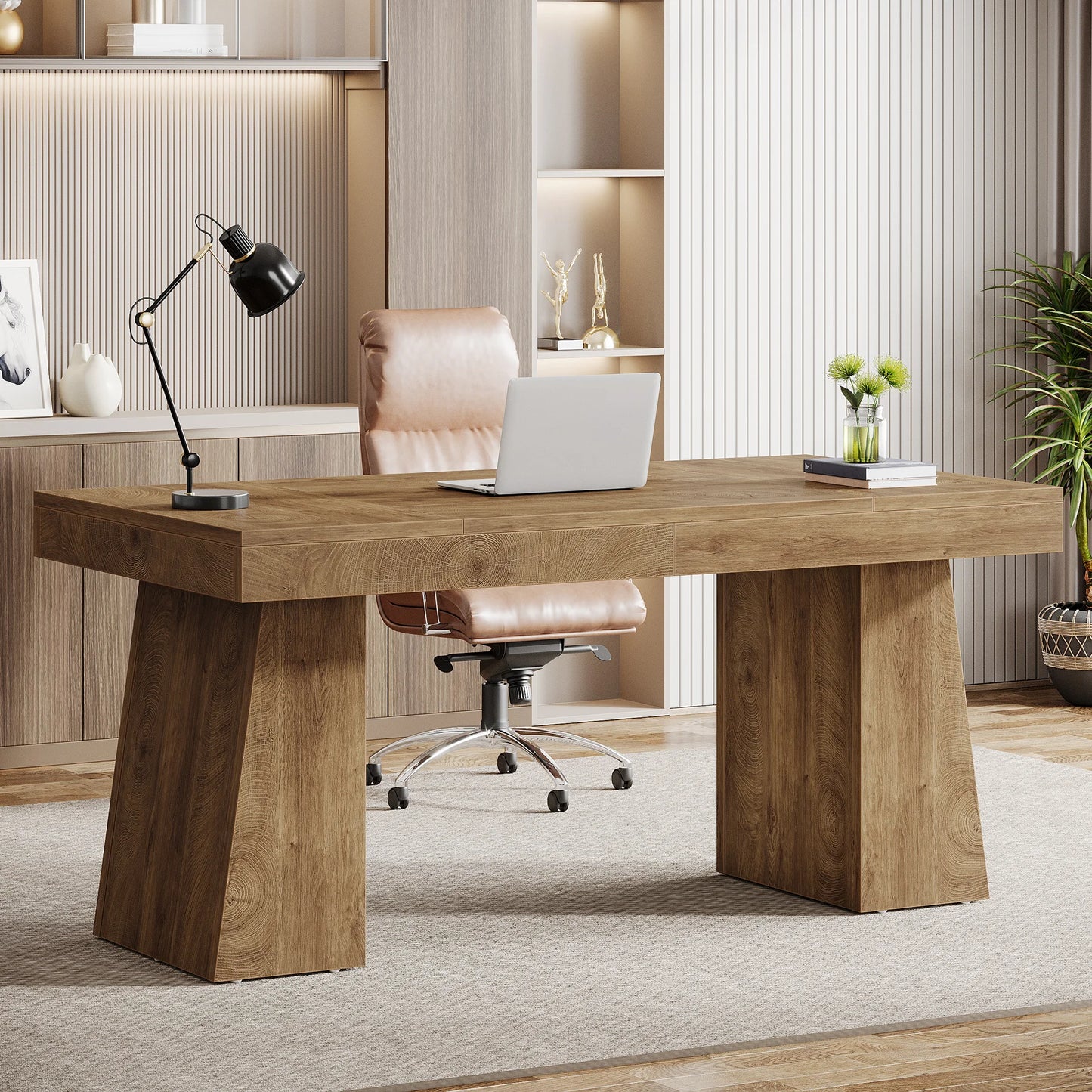 Tribesigns Wood Office Executive Desk With Double Pedestal