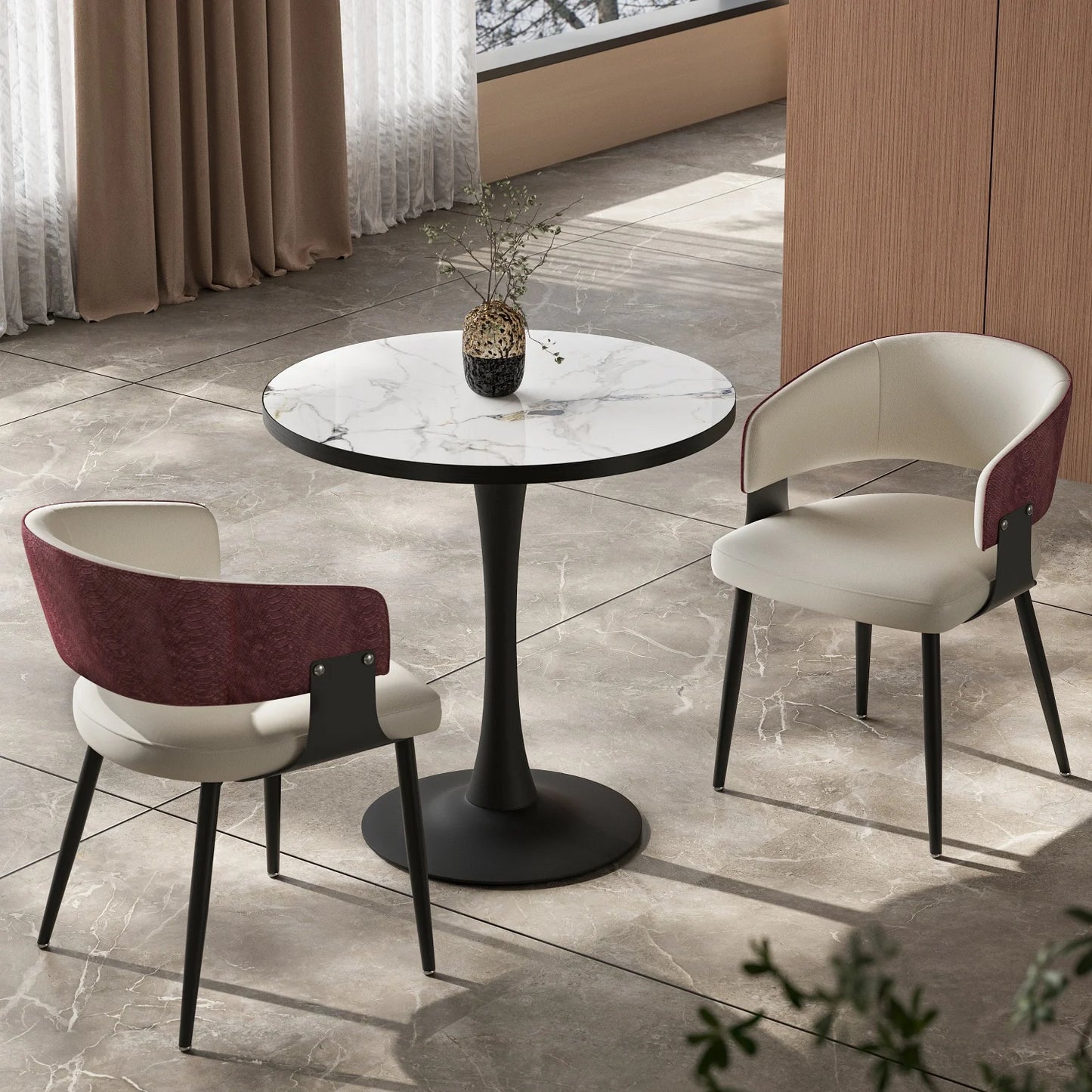 Stylish Upholstered Dining Chair With Padded Seat And Metal Frame