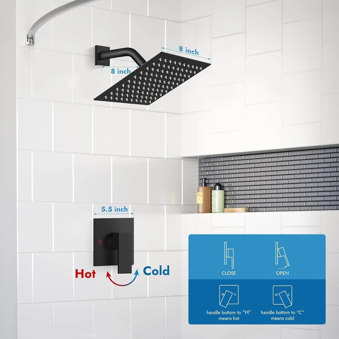 Square Stainless Steel Wall Mounted Shower System With Mixer Valve