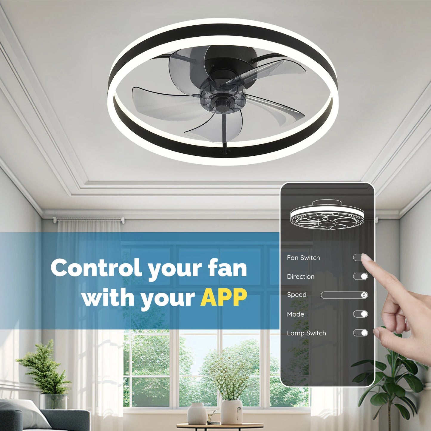 Orison Flush Mount Ceiling Fan With Remote Control LED Lighting
