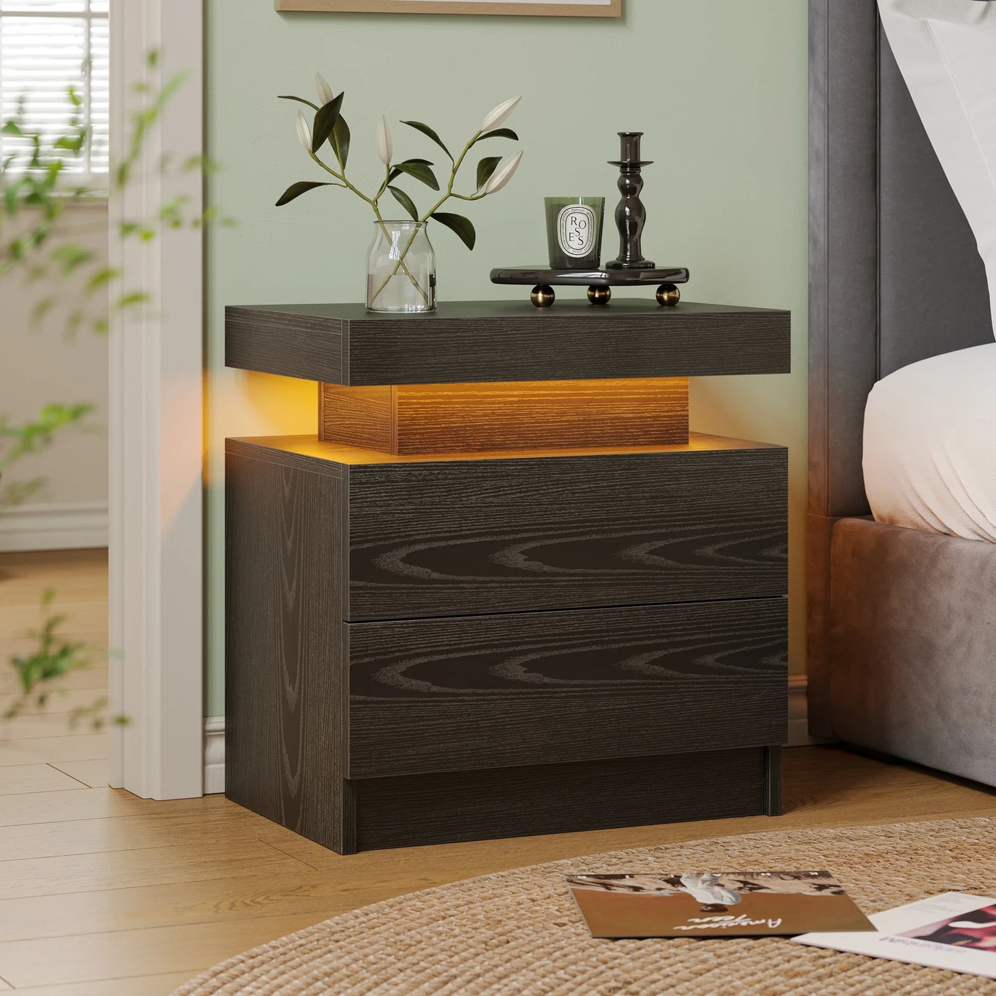 Cubehom LED Nightstand With Dual Drawers And RGB Lighting