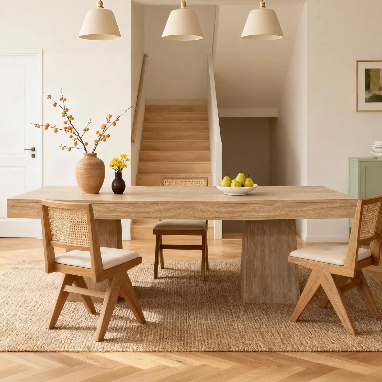 HiMISS Farmhouse Wood Pedestal Square Kitchen Dining Table