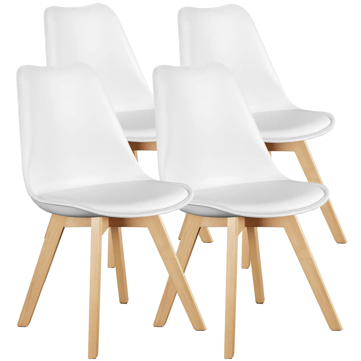JHK PU Leather Dining Chairs Set of 4 Wooden Legs Lounge Chair for Home Kitchen Comfortable Sponge Cushion Living Room Chair